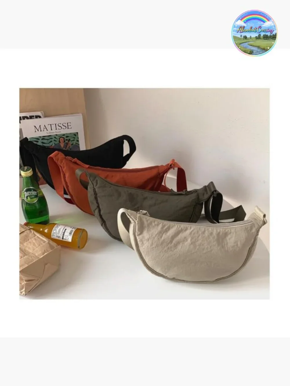 Nylon Hobo Crescent Crossbody Bag, Dumpling Moon Shoulder Bag